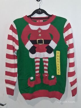 Festive Green and Red Women's Christmas Sweater - Elf Design